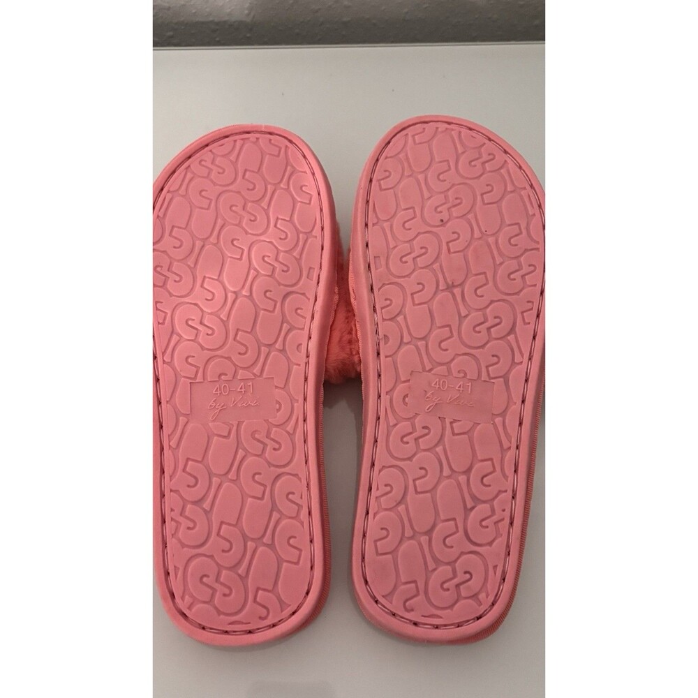 By Vici Pink Faux Fur Slide Slippers Beaded‎ Champagne Women's 9-10 - Picture 5 of 6